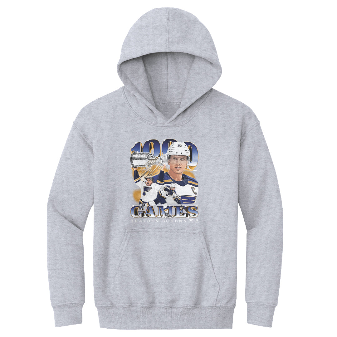 Brayden Schenn St. Louis Blues 1000th Game Youth Hoodie - 3 Colors Kids Youth Hoodie 500 LEVEL Kids Youth Hoodie Gray S