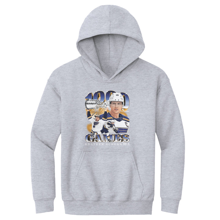 Brayden Schenn St. Louis Blues 1000th Game Youth Hoodie - 3 Colors Kids Youth Hoodie 500 LEVEL Kids Youth Hoodie Gray S