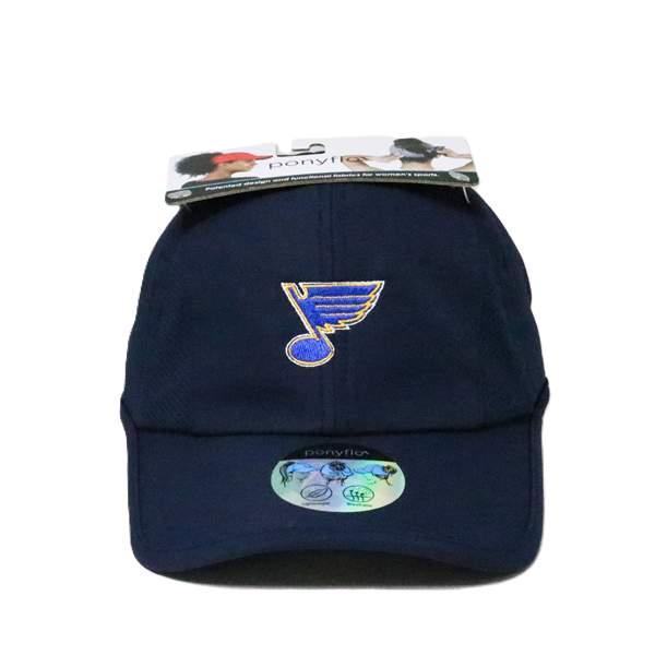 ST. LOUIS BLUES DAVID AND YOUNG WOMEN'S NOTE LOGO PONYFLO HAT - NAVY Adjustable Cap David and Young