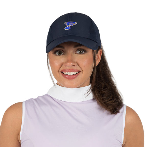 ST. LOUIS BLUES DAVID AND YOUNG WOMEN'S NOTE LOGO PONYFLO HAT - NAVY Adjustable Cap David and Young