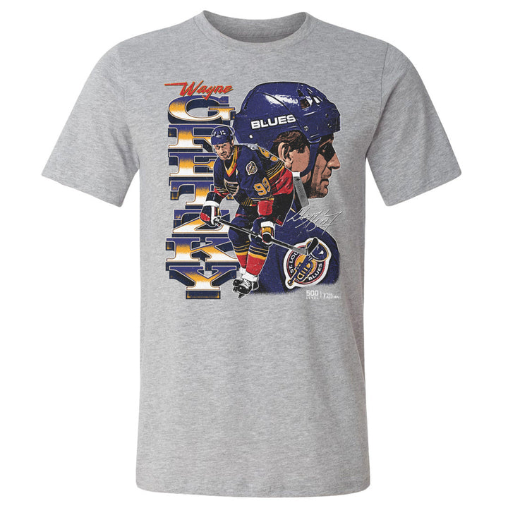 Wayne Gretzky St. Louis Blues Vertical Tee - 2 Colors Men's Cotton T-Shirt 500 LEVEL Men's Cotton T-Shirt Heather Gray S