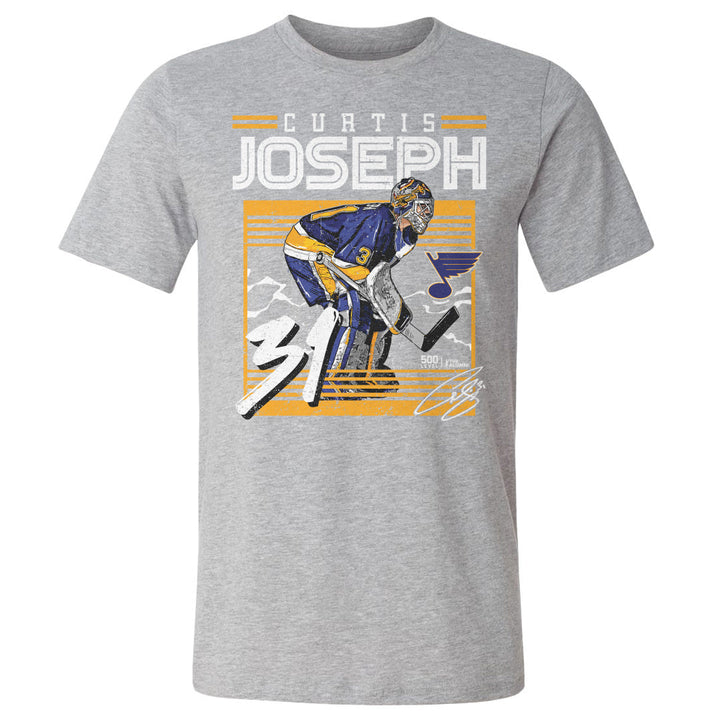 Curtis Joseph St. Louis Blues Frame Tee - 2 Colors Men's Cotton T-Shirt 500 LEVEL Men's Cotton T-Shirt Heather Gray S