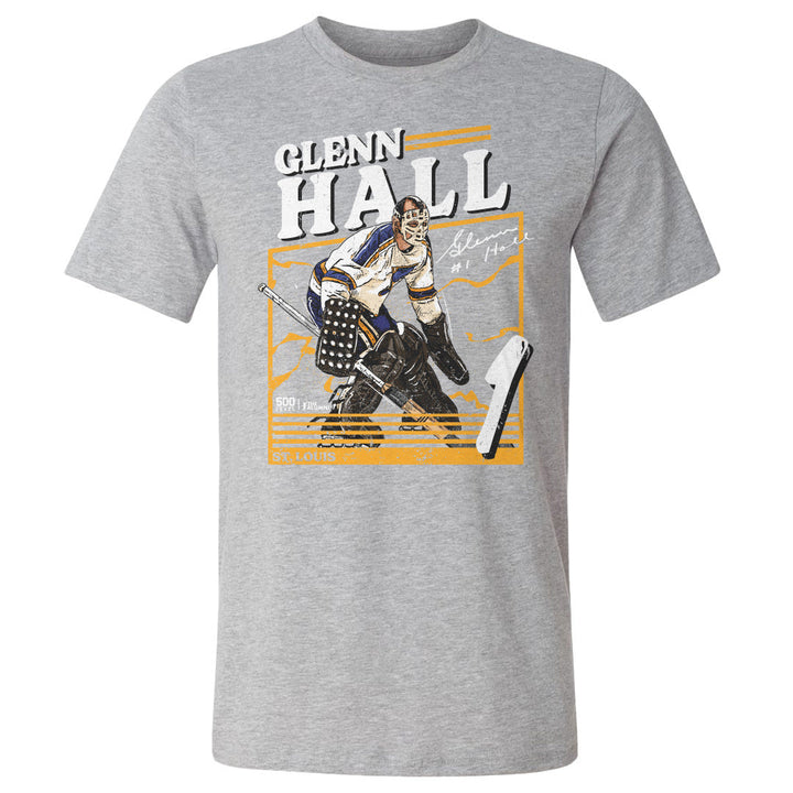 Glenn Hall St Louis Blues Power Tee - 2 Colors Men's Cotton T-Shirt 500 LEVEL Men's Cotton T-Shirt Heather Gray S