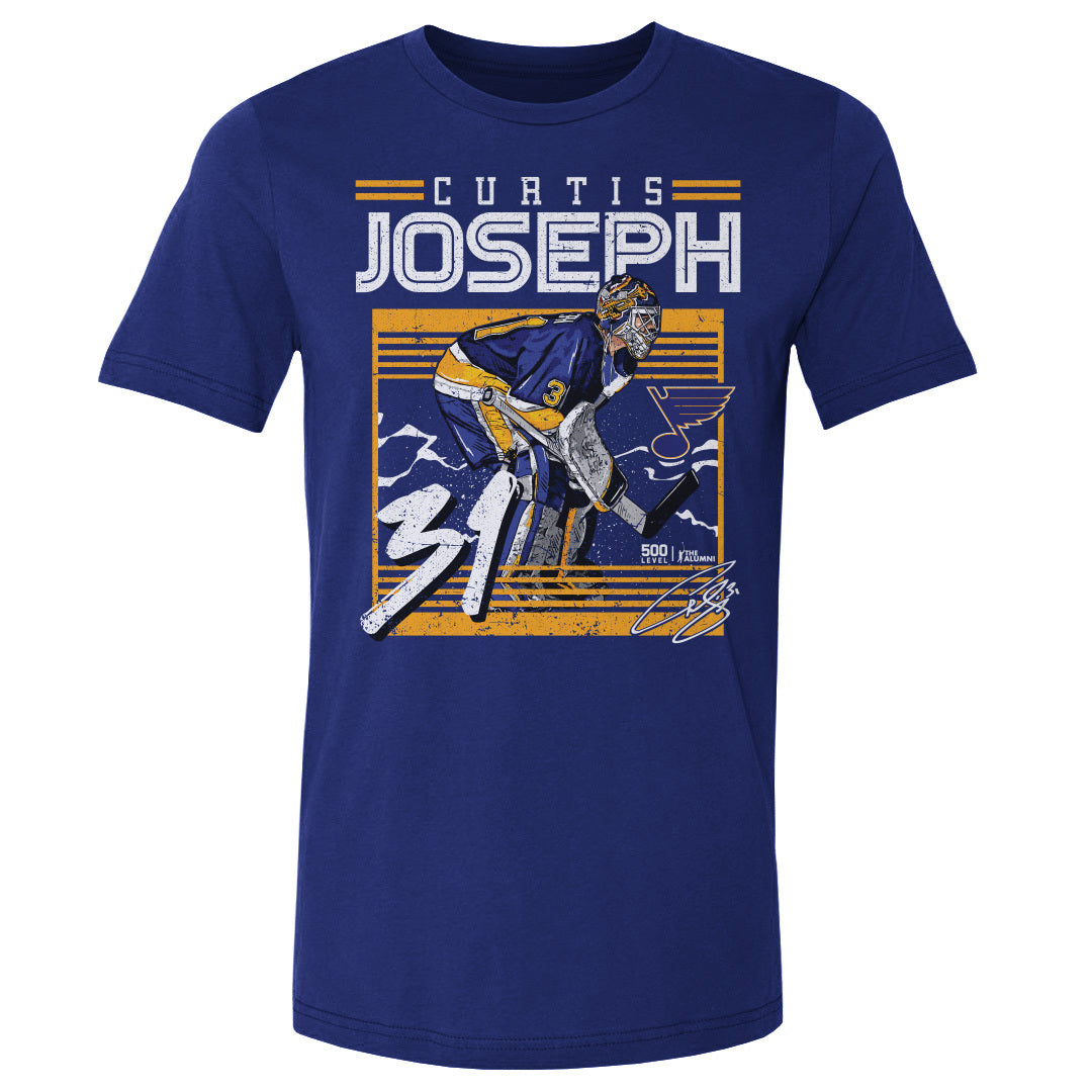 Curtis Joseph St. Louis Blues Frame Tee - 2 Colors Men's Cotton T-Shirt 500 LEVEL Men's Cotton T-Shirt Royal Blue S