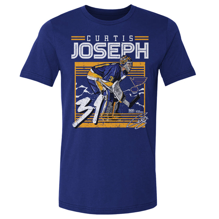 Curtis Joseph St. Louis Blues Frame Tee - 2 Colors Men's Cotton T-Shirt 500 LEVEL Men's Cotton T-Shirt Royal Blue S
