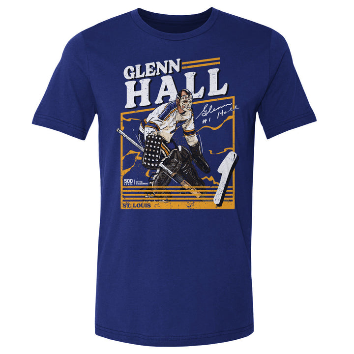 Glenn Hall St Louis Blues Power Tee - 2 Colors Men's Cotton T-Shirt 500 LEVEL Men's Cotton T-Shirt Royal Blue S
