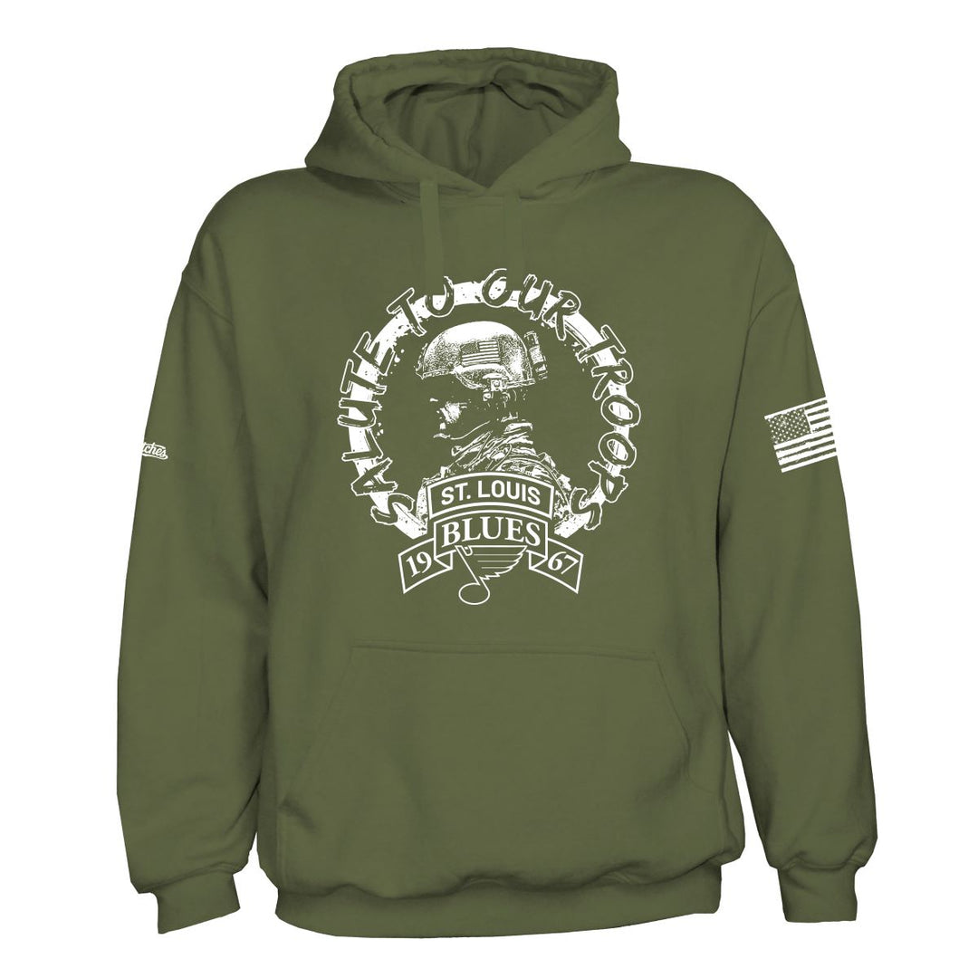ST. LOUIS BLUES STITCHES SALUTE TO OUR TROOP HOODIE - GREEN Hoodie 108 Stitches   