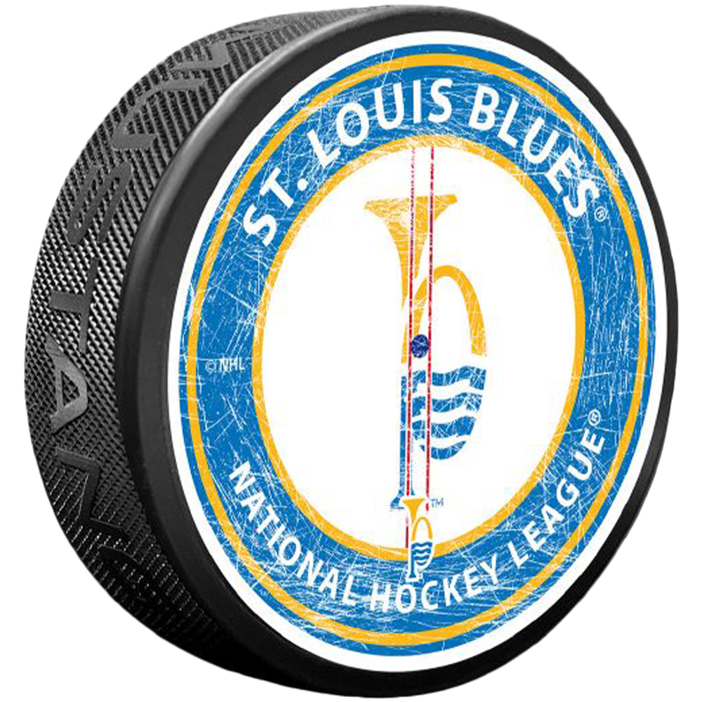 ST. LOUIS BLUES River Music Logo Center Ice PUCK - 3 INCHES Puck Mustang Products