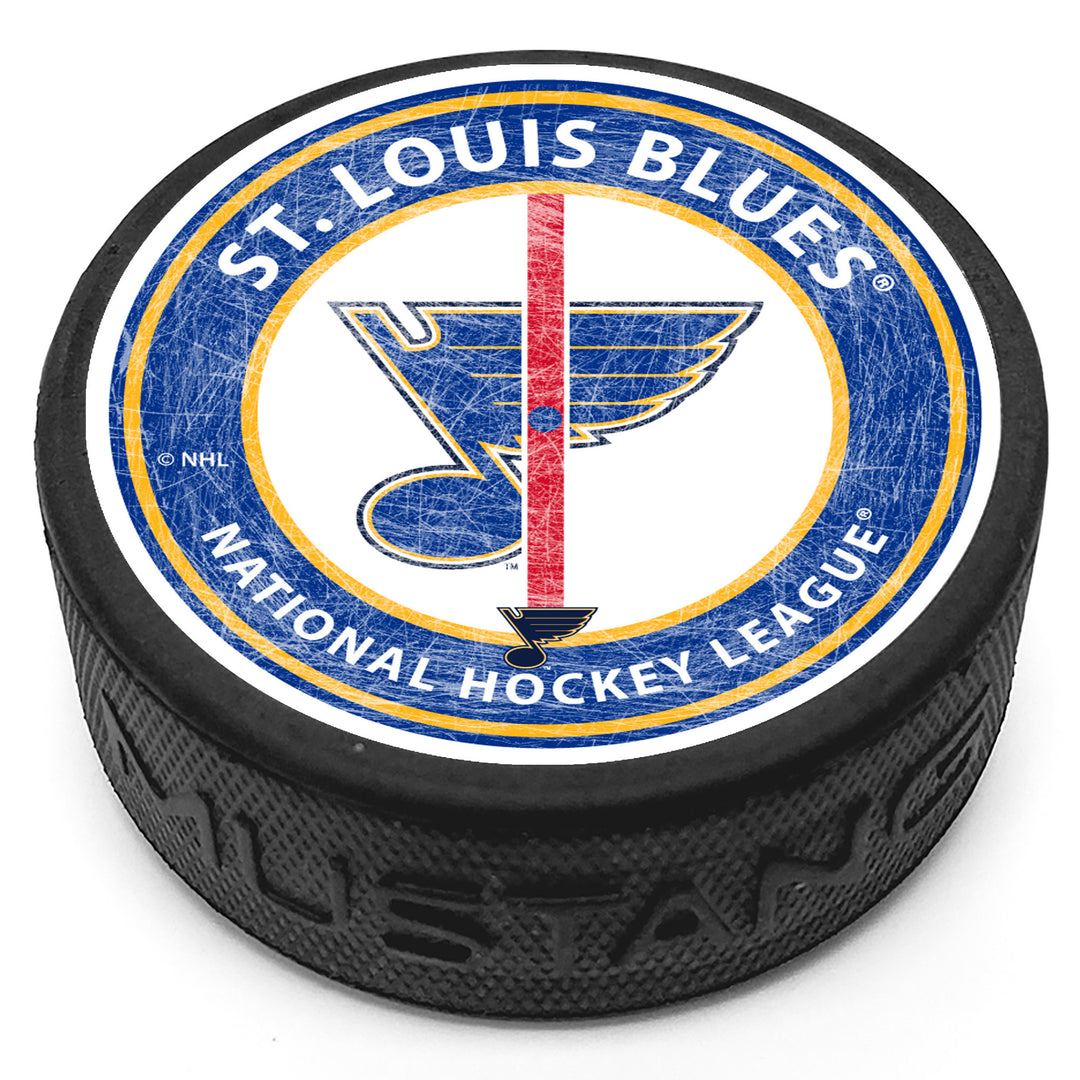 ST. LOUIS BLUES MUSTANG PRODUCTS BLUES NOTE CENTER ICE PUCK
