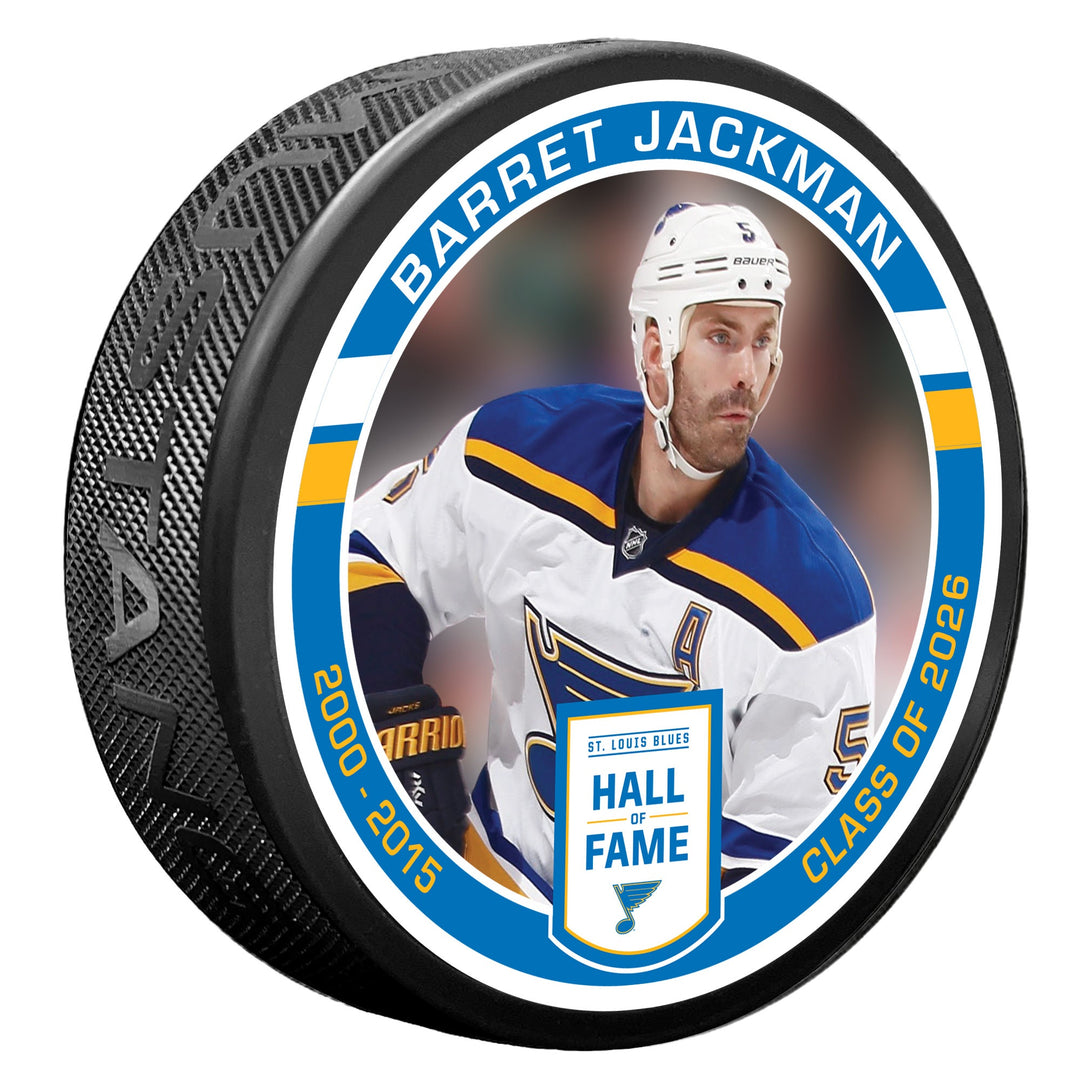 ST. LOUIS BLUES MUSTANG BARRET JACKMAN HALL OF FAME PUCK - BLACK Puck Mustang Products
