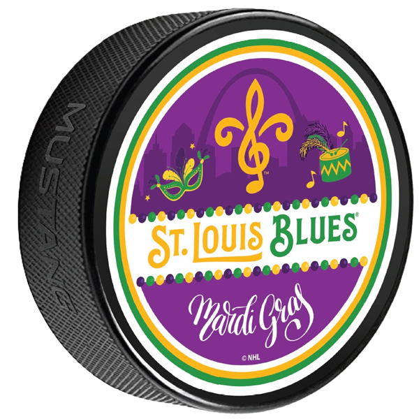 ST. LOUIS BLUES MUSTANG WORDMARK MARDI GRAS PUCK - BLACK Puck Mustang