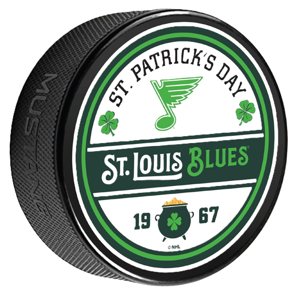 ST. LOUIS BLUES MUSTANG WORDMARK ST. PATRICK'S DAY PUCK - BLACK Puck Mustang