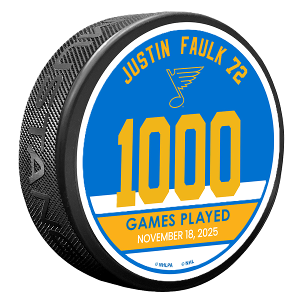 ST. LOUIS BLUES MUSTANG FAULK 1000 GAMES PUCK - MULTICOLOR Puck Mustang