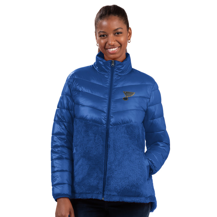 ST. LOUIS BLUES G-III WOMENS TRENCHES SHERPA JACKET - ROYAL Outerwear G-III   