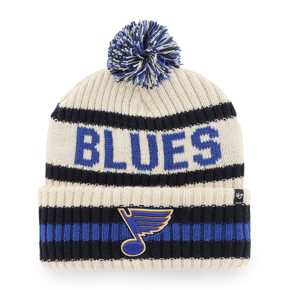 ST. LOUIS BLUES 47' BERING STRIPED POM KNIT BEANIE - NATURAL Knit '47 Brand   