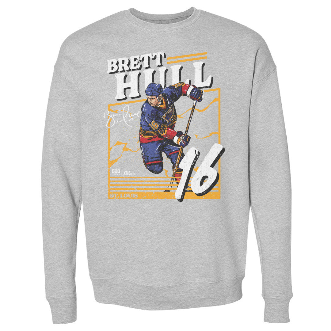 Brett Hull St Louis Blues Power Crew Men's Crewneck Sweatshirt 500 LEVEL Men's Crewneck Sweatshirt Heather Gray S