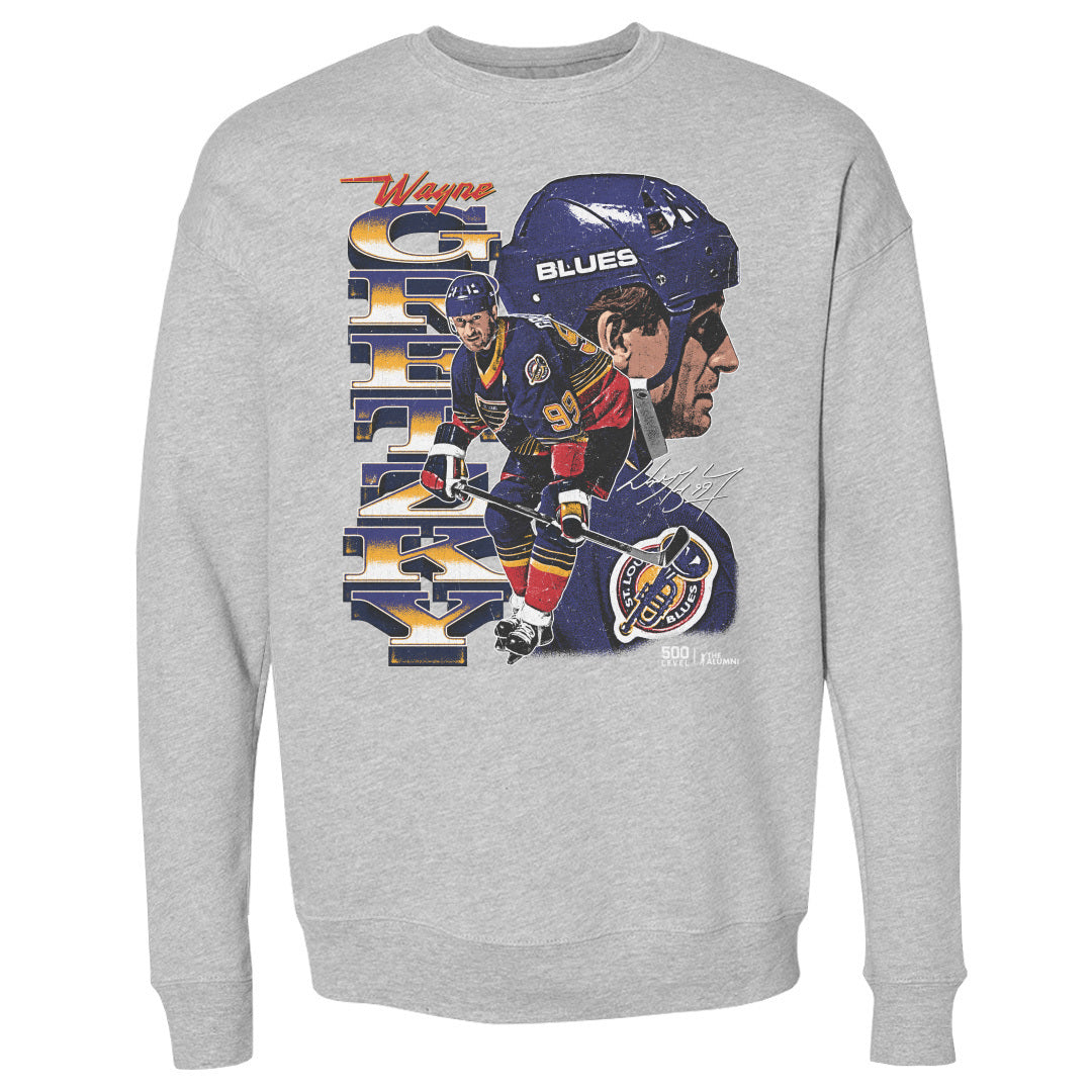 Wayne Gretzky St. Louis Blues Vertical Crew Men's Crewneck Sweatshirt 500 LEVEL Men's Crewneck Sweatshirt Heather Gray S