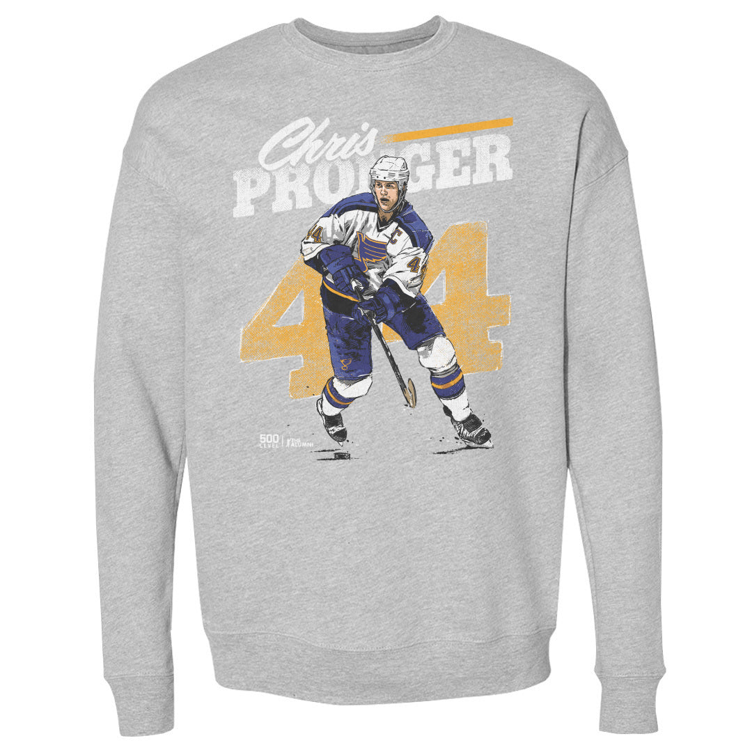Chris Pronger St. Louis Blues Retro Crew Men's Crewneck Sweatshirt 500 LEVEL Men's Crewneck Sweatshirt Heather Gray S