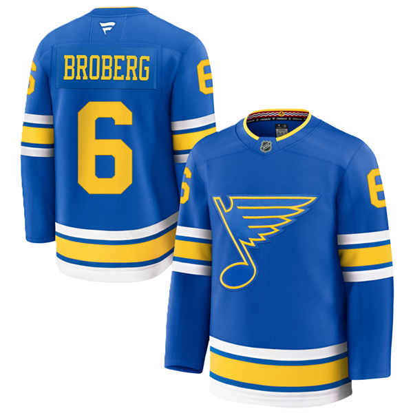 ST. LOUIS BLUES FANATICS PREMIUM BROBERG #6 "PRO STITCH" HOME JERSEY - BLUE Jersey Fanatics