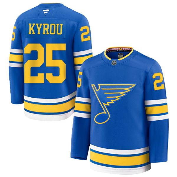 ST. LOUIS BLUES FANATICS PREMIUM KYROU #25 "PRO STITCH" HOME JERSEY - BLUE Jersey Fanatics