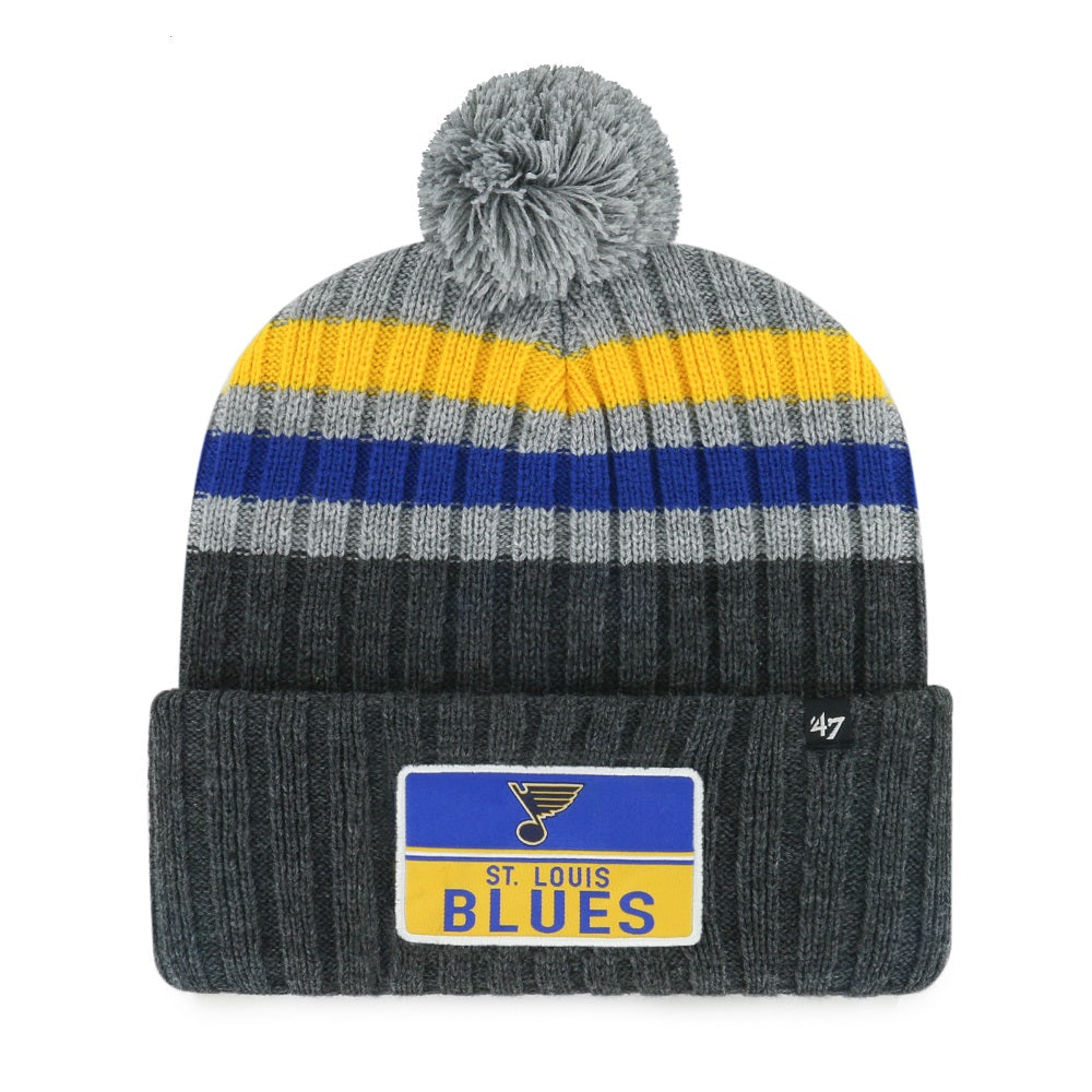 ST. LOUIS BLUES 47' PATCH STACK STRIPED POM KNIT BEANIE - MULTI Knit '47 Brand   