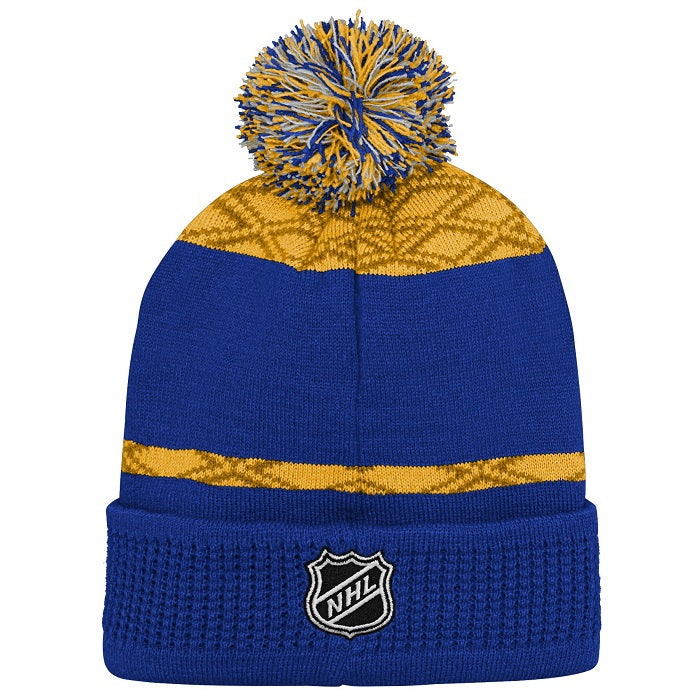 ST. LOUIS BLUES YOUTH PUCK PATTERN POM KNIT BEANIE - ROYAL/GOLD Knit Outerstuff   