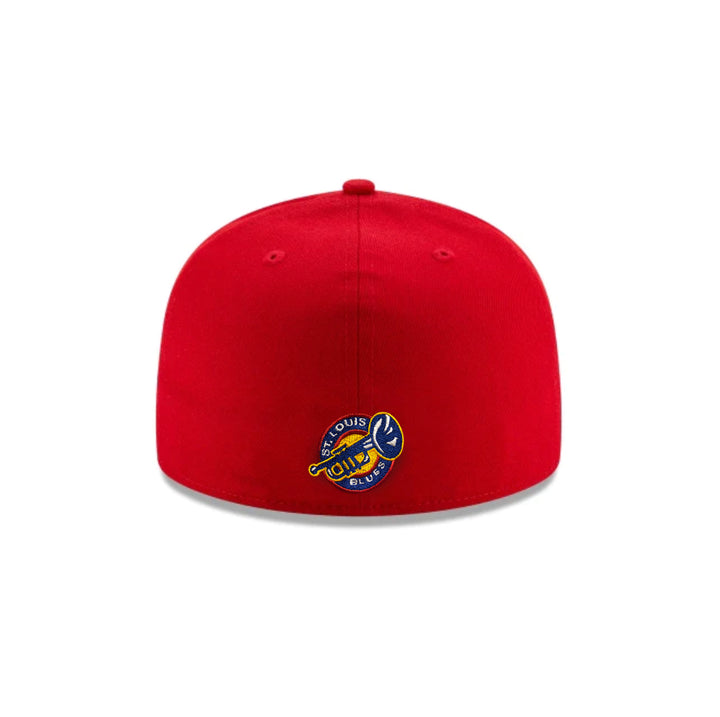 ST. LOUIS BLUES 90'S NOTE NEW ERA 5950 COLORBLOCK WHITE AND RED FITTED HAT Hat New Era   
