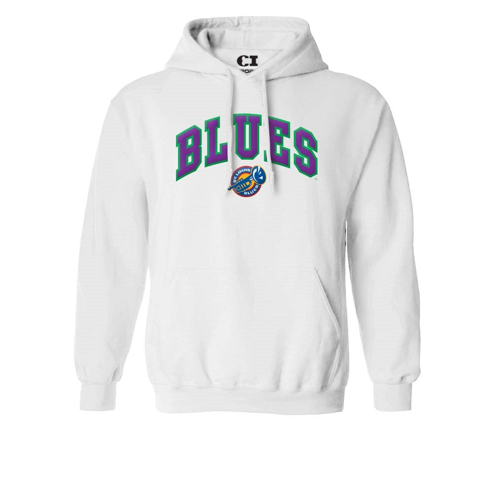 ST. LOUIS BLUES MARDI GRAS TRUMPET HOODIE - WHITE Hoodie Series Six   