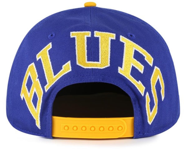 ST. LOUIS BLUES AMERICAN NEEDLE BLOCKHEAD SNAPBACK HAT- ROYAL/YELLOW