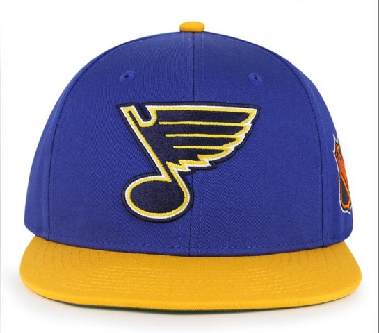 ST. LOUIS BLUES AMERICAN NEEDLE BLOCKHEAD SNAPBACK HAT- ROYAL/YELLOW