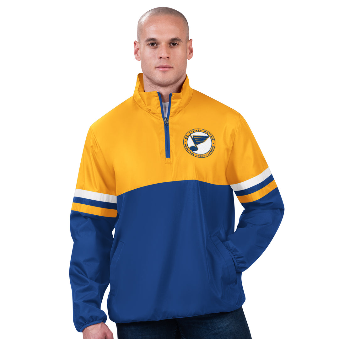 ST. LOUIS BLUES STARTER CIRCLE CREST 1/4 ZIP - GOLD Outerwear G-III   