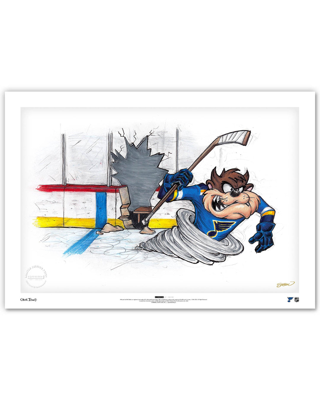 Tazmanian Line Change x NHL Blues Tazmanian Devil Art Print Art Print S. Preston Art + Designs Print Only Medium Art Print LE100 