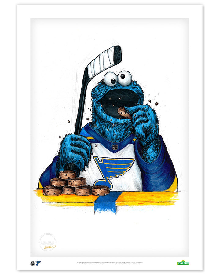 Cookie Monster x NHL Blues Art Print Art Print S. Preston Art + Designs Print Only Medium Art Print LE100 