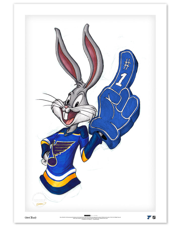 Rabbit Hockey Fan x NHL Blues Bugs Bunny Limited Edition Art Print Art Print S. Preston Art + Designs Print Only Medium Art Print LE100 