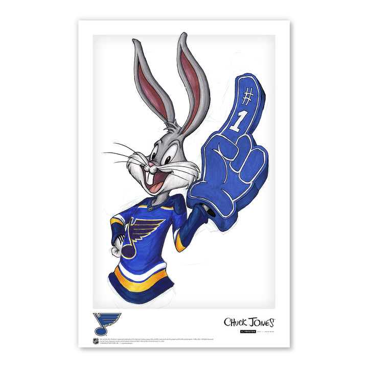 Rabbit Hockey Fan x NHL Blues Bugs Bunny Limited Edition Art Print Art Print S. Preston Art + Designs