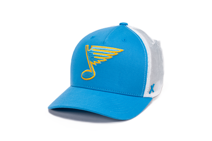 ST. LOUIS BLUES CAPX NOTE LOGO MESH SNAPBACK BLUE/WHITE Adjustable Cap CapX
