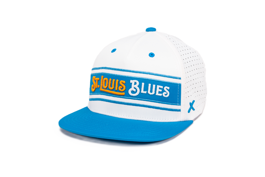 ST. LOUIS BLUES CAPX WORDMARK GOAL LINE SNAPBACK - WHITE/BLUE Adjustable Cap CapX
