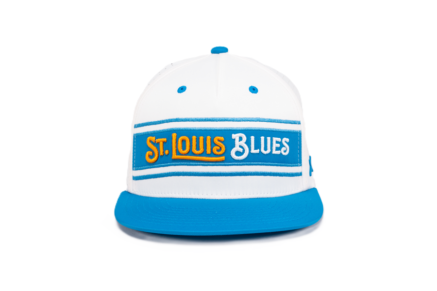 ST. LOUIS BLUES CAPX WORDMARK GOAL LINE SNAPBACK - WHITE/BLUE Adjustable Cap CapX