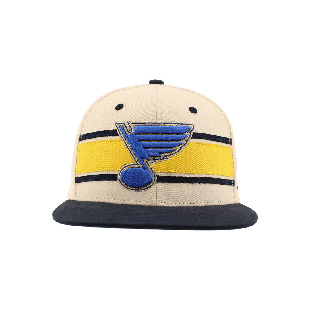 ST. LOUIS BLUES ZEPHYR MILESTONE SNAPBACK HAT- BEIGE/NAVY