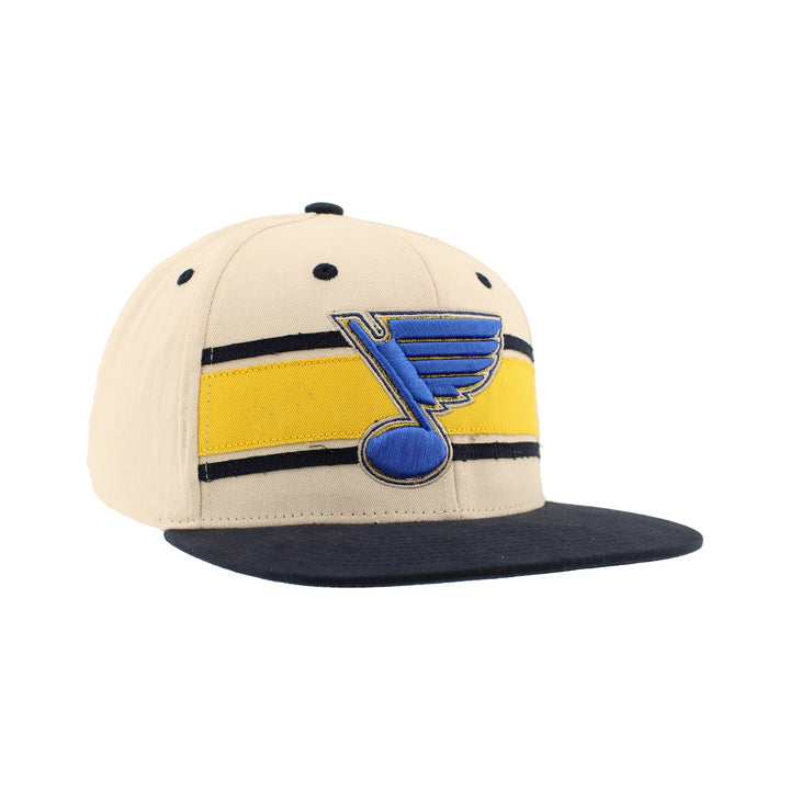 ST. LOUIS BLUES ZEPHYR MILESTONE SNAPBACK HAT- BEIGE/NAVY