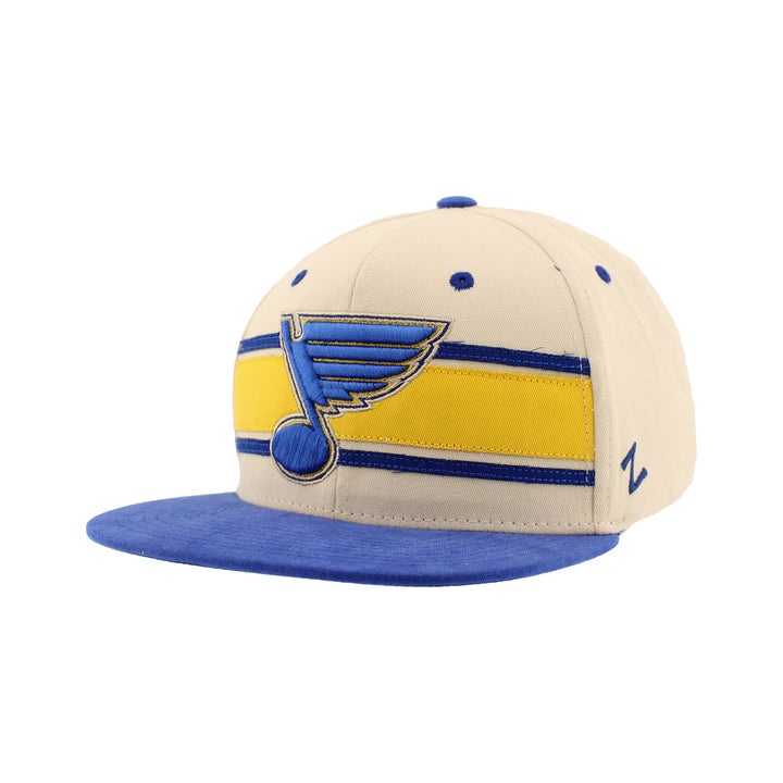 ST. LOUIS BLUES ZEPHYR MILESTONE SNAPBACK HAT- BEIGE/ROYAL