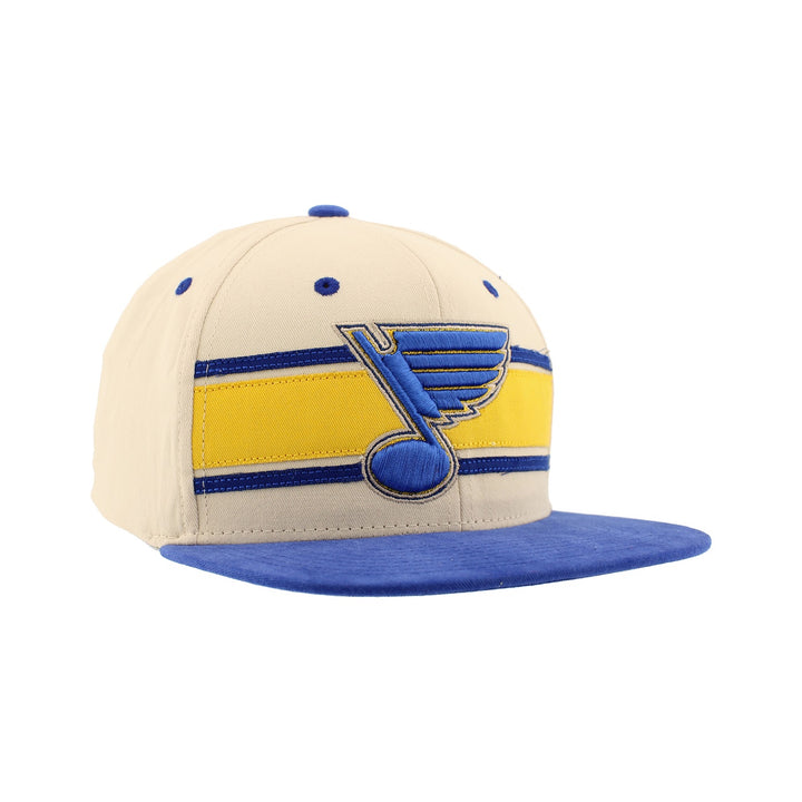 ST. LOUIS BLUES ZEPHYR MILESTONE SNAPBACK HAT- BEIGE/ROYAL