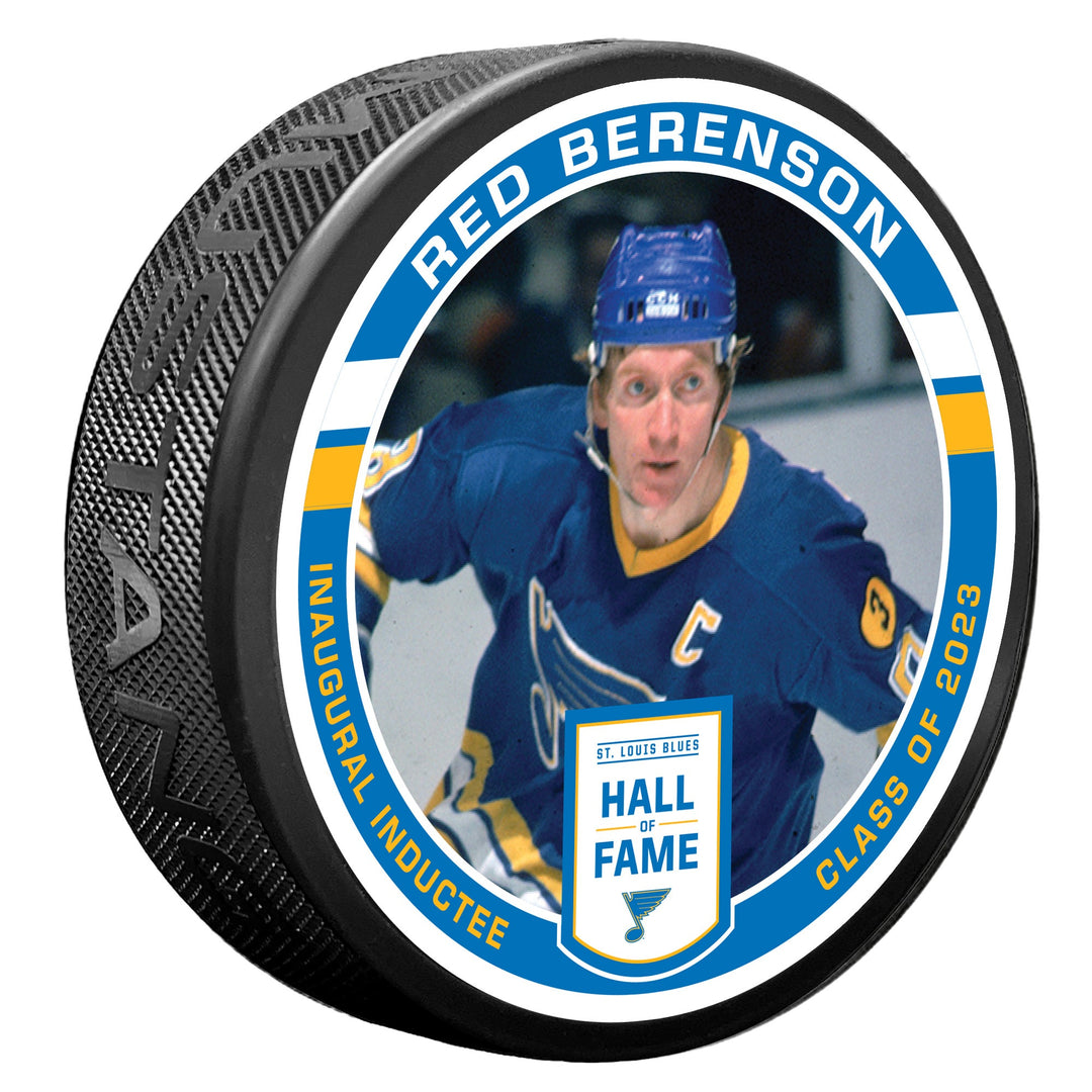 ST. LOUIS BLUES MUSTANG RED BERENSON HALL OF FAME PUCK - BLACK Puck Mustang Products