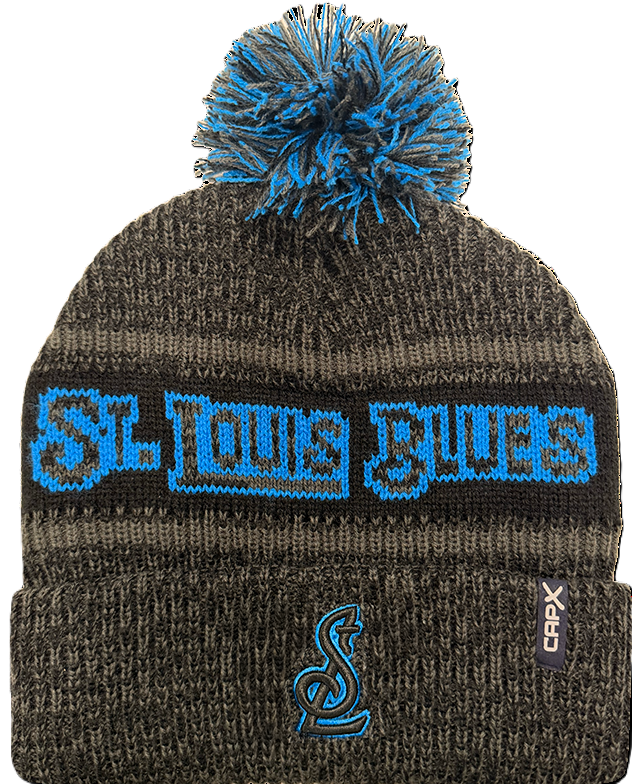 ST. LOUIS BLUES CAPX STL LOGO EVERGLOW POM KNIT - BLACK/GREY Knit CapX
