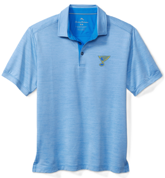 ST. LOUIS BLUES TOMMY BAHAMA NOTE LOGO SAN RAPHAEL POLO – BLUE Polo Tommy Bahama