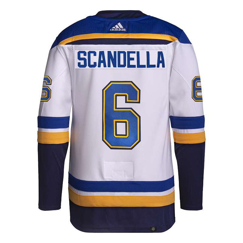 ST. LOUIS BLUES ADIDAS AUTHENTIC PRO-STITCH SCANDELLA #6 AWAY JERSEY - WHITE