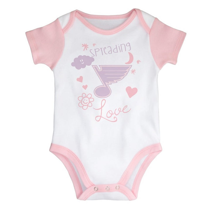 ST. LOUIS BLUES OUTERSTUFF INFANT SPREADING LOVE ONESIE 2PC SET WITH PANTS - PINK