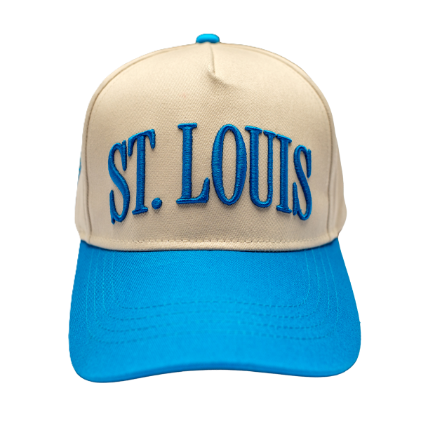 ST. LOUIS BLUES SERIES SIX ARCHED WORDMARK ADJUSTABLE HAT - CREAM/BLUE