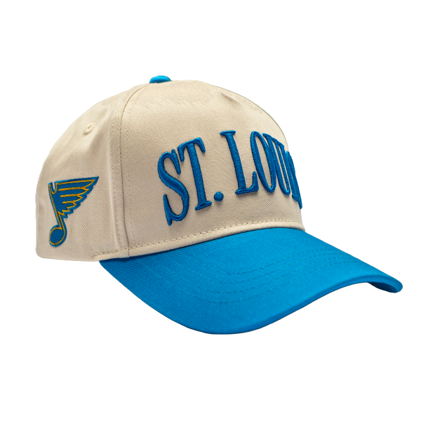 ST. LOUIS BLUES SERIES SIX ARCHED WORDMARK ADJUSTABLE HAT - CREAM/BLUE