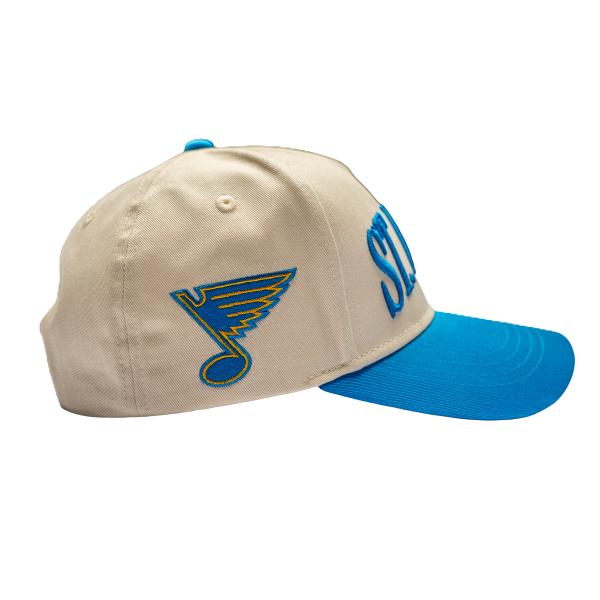ST. LOUIS BLUES SERIES SIX ARCHED WORDMARK ADJUSTABLE HAT - CREAM/BLUE